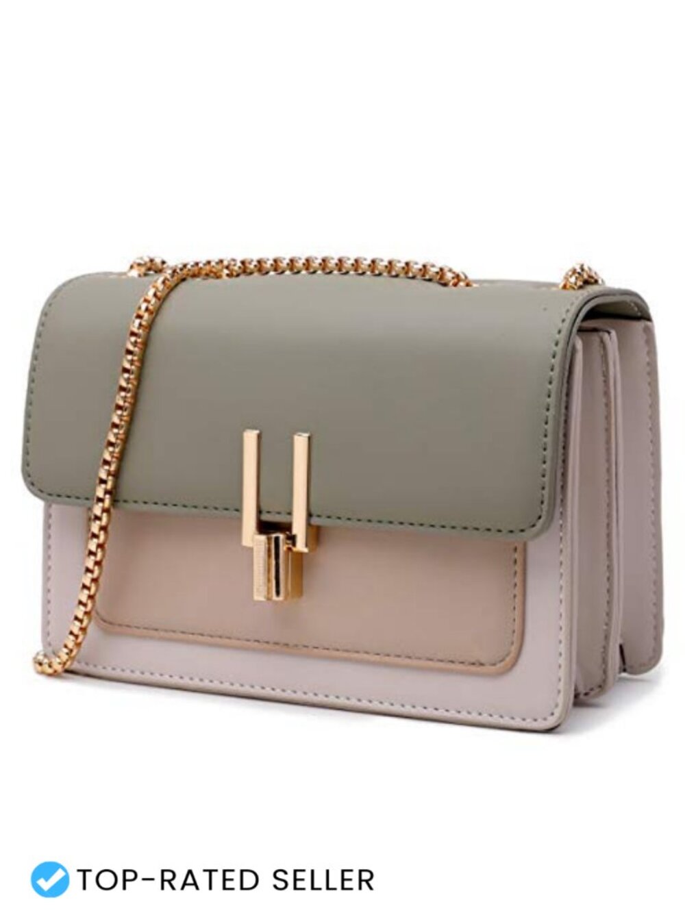 Faux Leather Color-Block Crossbody Bag Turn Lock Shoulder Purse